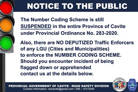 is there coding in cavite|NOTICE TO THE PUBLIC – The Provincial Number .